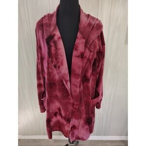 Stella Tweed Women's Hooded Open Cardigan Red Size M Waterfall Tie Dye